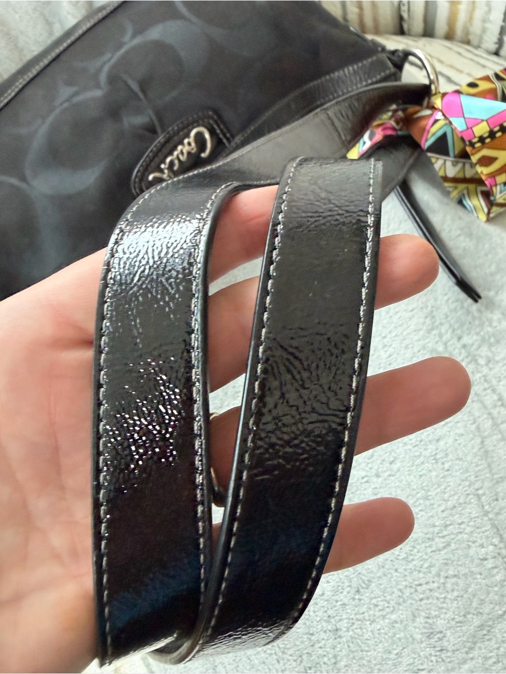 Coach Black Signature Jacquard Shoulder Bag or crossbody with Patent Trim - Picture 7 of 11